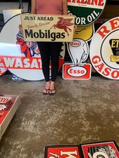 Antique Vintage Old Style Sign Mobilgas Just Ahead Made USA picture
