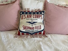 Vtg WWII US Air Corps Satin Pillow Wichita Falls, Texas Souvenir Feather Filled picture