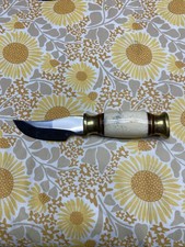 Vintage Unmarked Hunting Skinning Knife Bone Handle Brass picture