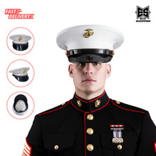 USMC Marine Corps Dress Blue Enlisted Vinyl Service White Dress Cap Hat picture