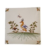 Porcelain Tile Trivet Bird motif by Geo Martel in Desvres France Hand painted 6