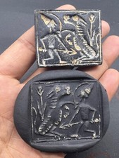 Rare Ancient Old Babylonian Art Antique Old Man Hunt Scenes Intaglio Stamped Bea picture