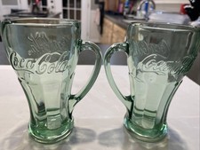Vintage Libbey  Coca Cola Green Heavy Glass Mugs with Handle Set of 2 picture