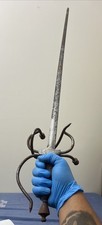 Vintage Italy Rapier Sword 40” Etched Blade Swept Hilt Decorative Saber picture