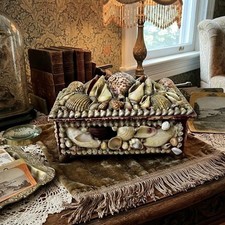 Antique Victorian Shell Box Sailor's Valentine Trinket Box Folk Art 7.5 x 4.5 picture