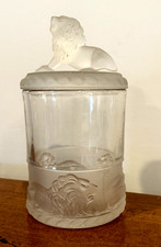 1870 Antique Gillinder & Sons Frosted Glass Lion Covered Candy Jar EAPG (15C) picture