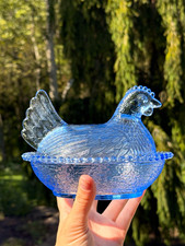 Vintage Indiana Glass Cornflower Blue Hen on Nest – 7” picture