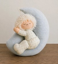 Vintage 1980s Russ Berrie Sleeping Baby on Crescent Moon Soft Nursery Decor picture