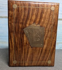 Vintage Playing Cards In Wood And Brass Box with Aces Gambling Poker Card Game picture