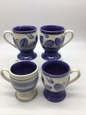 4 Pfaltzgraff Villa Flora And Rio Patterns Pedestal Mugs Coffee Cups Blue Design picture