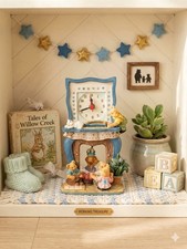 Vintage Teddy Bear Fireplace Mantle Clock 3D Resin Nursery Whimsical Decor picture