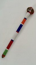 Maasai Beaded Wood Rungu Kenya Tribal Ceremonial Talking Stick Coin 16″ 90s VTG picture