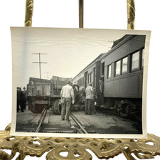 Vintage Truck Train Collision Railroad Crossing Photo 4x5 B&W Gelatin Orig picture