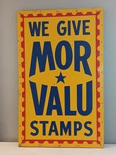 Vintage Large Metal Stamp Sign - Mor Valu Stamps - 48