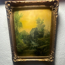 Antique W H Chandler Style Landscape Pastel Print Framed Ornate Gesso Watermill picture