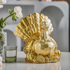 Thanksgiving Turkey Decor, Gold Resin Turkey Figurine Table Decor picture