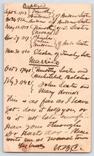[45j15] Postal Card, 1700's Baptisms Marraiges Lester Family,  Norwich CT Cancel picture