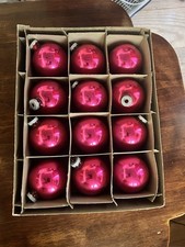 Box of 12 Vintage Christmas Ornament Shiny Brite Mercury Glass Bright Pink 3
