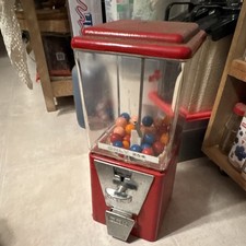 Oak Red Metal Gumball Machine with Clear Globe and Coin Mechanism picture