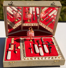 Vintage Reuge Swiss Musical Movement Manicure Vanity Set with Dancing Ballerina picture