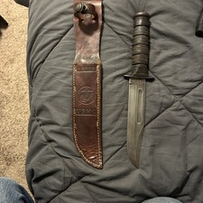 Early Kabar WW2 USMC US Marines Combat Fighting Knife & Leather Sheath Olean NY picture