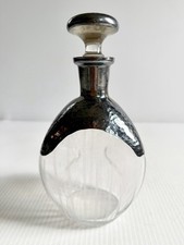 Vintage Pinch Whiskey Decanter w/ Stopper, Hammered Silver Overlay Art Deco picture