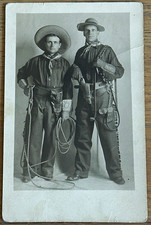 1910s RPPC Cowboys Studio Portrait Revolvers Holsters Lasso Chaps AZO Unposted picture