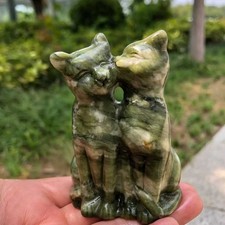 1pc Natural Serpentine Quartz Carved Cat Skull Crystal Reiki Healing Decor picture