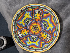 Mexican Huichol Handmade Beaded Gourd Bowl/Dish, Multicolor Geometric Design picture