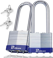 2 Pack Heavy Duty Padlock, Laminated Steel Keyed Lock with Extra Long 60MM 2-3/8 picture