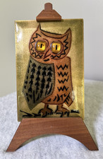 Vintage Annemarie Davidson MCM Copper Enamel Owl Plaque Easel California Art 4x6 picture