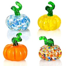 4 Pcs Hand Blown Glass Pumpkin Decorations, Mini Glass Pumpkin Decor picture