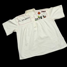 Vintage 80s El Salvador FMLN Shirt Embroidered Civil War Guerrilla Rifle Blouse picture