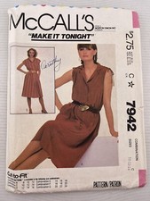 Vtg 80's McCall's 7942 DRAWSTRING SHOULDER CASINGS DRESS Sewing Pattern Sz 10-14 picture
