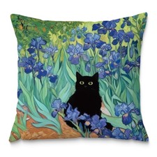 William Morris Floral Black Cat Pillow Covers 18x18, Cat Lovers Mom Grandma G... picture