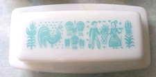 Vintage 60s PYREX Turquoise Amish Butterprint Covered Butter Dish With Lid picture