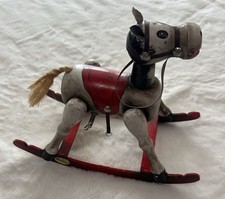 VINTAGE HAND CARVED Wood CAROUSEL Rocking Horse Wind Up Musical Toy Works 1980s picture