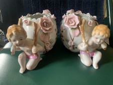 Vintage 50s Beautiful Pair Of Floral Jars picture