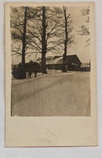 Postcard Horse Sleigh Winter Snow c1930 RPPC Village Farmhouse Horse Drawn Farm picture