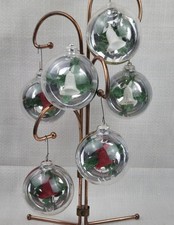 6 VTG JewelBrite Christmas Ornaments Plastic Bell Diorama Reflective Back 1960 picture