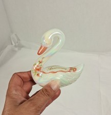 Fenton Floral Iridescent Swan Figurine Hand Painted by V Gherke 40th Anniversary picture
