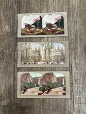 Lot of 3 Antique Stereograph Cards Mormon Temple, Flowers and Nevada Falls  picture