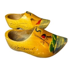 Vintage Dutch Wooden Shoes Holland Hand Painted Clogs Souvenir Pair  picture