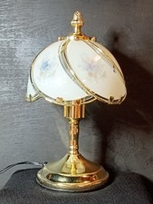 Vintage 1980s Hollywood Regency Brass Touch Lamp 3 Way Floral Glass Mint 💎 💡 picture