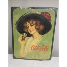 Rare Vintage original antique Coca Cola Sign Hamilton King Girl Metal Cardboard picture