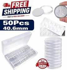 50Pcs,40.6MM Clear Round Coin Capsules Plastic Coin Holders &White Gaskets & Box picture