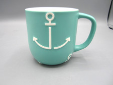 Starbucks Light Blue White Anchor Written Logo Tea Coffee Mug 12 oz 2057 (128) picture
