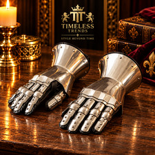 Medieval Knight Articulated Steel Gauntlets Pair Wearable Gothic Armor Gloves picture