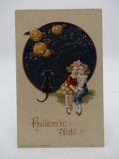 John Winsch Sam Schmucker Halloween Night Postcard Cat, Flying JOL's Boy Girl picture