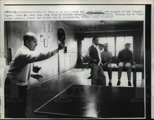 1957 Press Photo New Detroit Tigers manager Jack Tighe plays ping pong picture